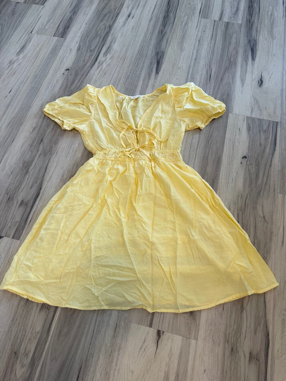 Women's Small Blu Pepper Butter Yellow Mini Dress Cottagecore Puff Sleeve